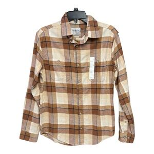 Goodfellow & Co Beige/Brown Plaid Shirt size small NWT  standard fit mid weight